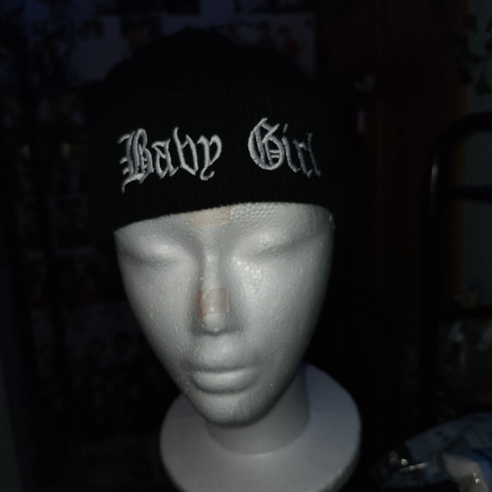 Cold Black Heart " BABY GIRL" Text Black Beanie